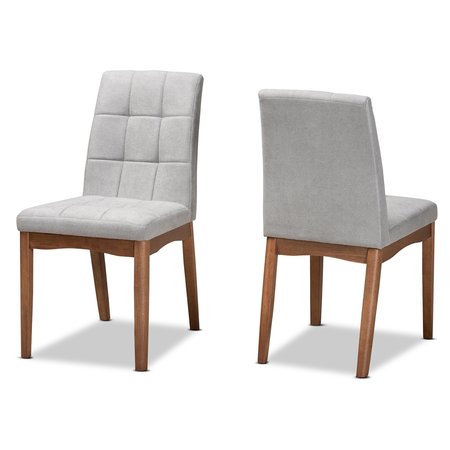 BAXTON STUDIO Tara Mid-Century Transitional Light Grey Fabric and Walnut Brown Finished Wood 2-PC Dining Chair Set 186-11673-Zoro
